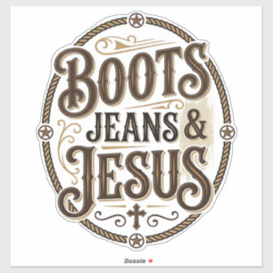 Adesivo Botas Jeans & Jesus Fé Western Vintage