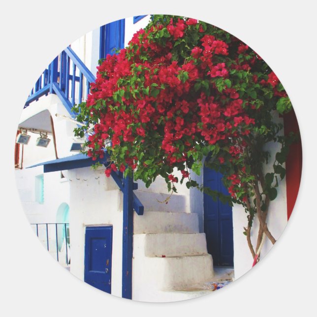 Adesivo Bougainvillea crescendo fora de uma casa, Mykonos (Frente)