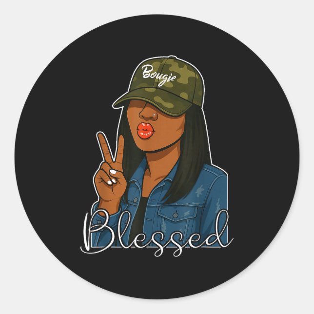 Adesivo Bougie Blessed Camo Hat Christian Black Woman  (Frente)