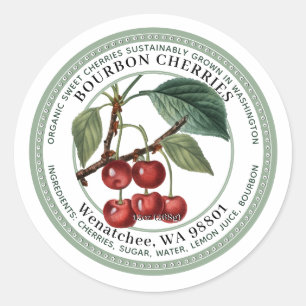 Adesivo Bourbon Cherries Rótulo com Cereja Vintage 