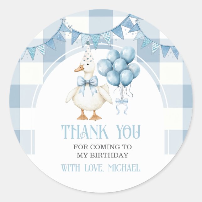 Adesivo Bow One Silly Goose 1st Birthday Blue Gingham (Frente)