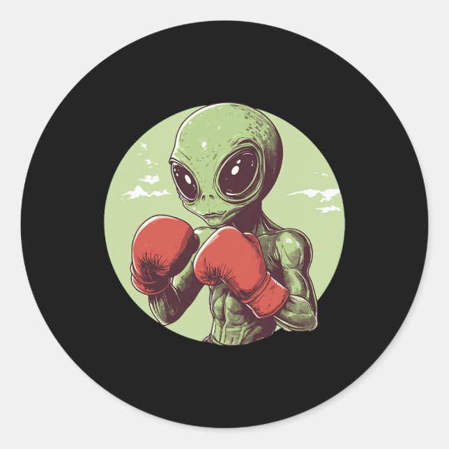 Adesivo Boxeador Alien Pronto Para Lutar De Luvas  (Frente)