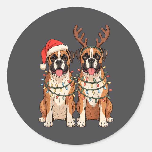Adesivo Boxer Dog Christmas Santa Hat Reindeer Lights Paja (Frente)