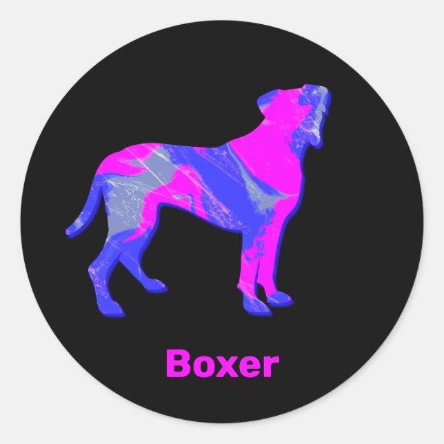 Adesivo Boxer Dog Hot Pink e Blue Silhouette (Frente)