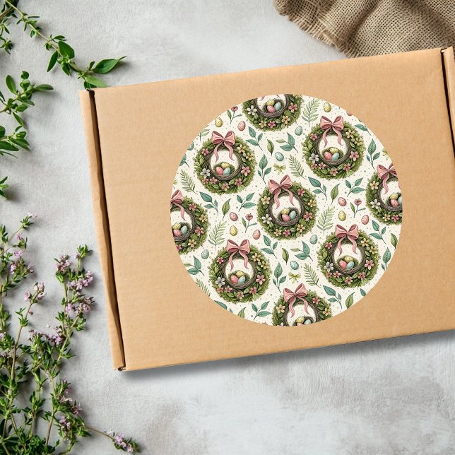 Adesivo Boxwood Easter Wreath Pink Bow with Egg (Criador carregado)