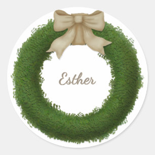 Adesivo Boxwood Wreath com nome personalizado ou saudação