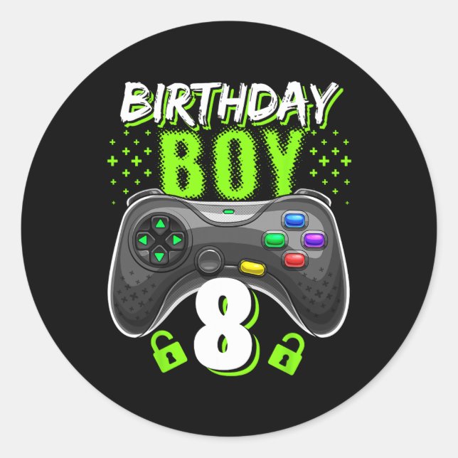 Adesivo Boy 8 Video Game Controller Gamer 8º Aniversário G (Frente)
