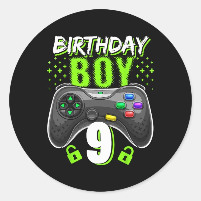 Adesivo Boy 9 Video Game Controller Gamer 9º Aniversário G (Frente)