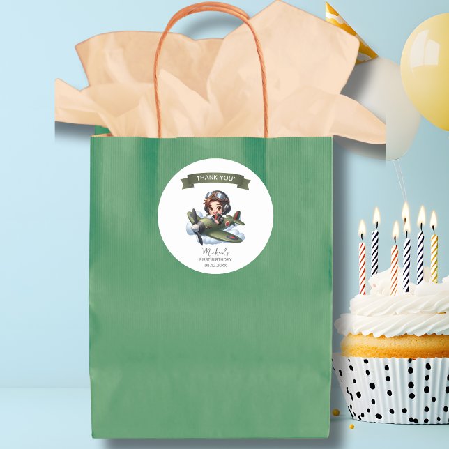 Adesivo Boy First Birthday Pilot Vintage Airplane Clouds (Criador carregado)