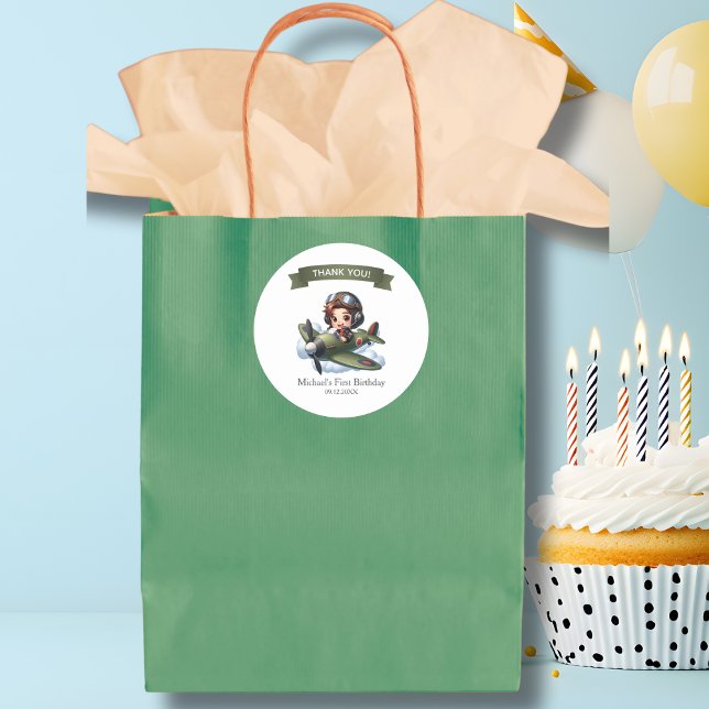 Adesivo Boy First Birthday Pilot Vintage Airplane Clouds (Criador carregado)