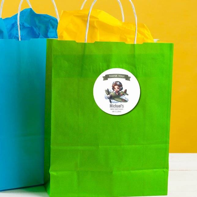 Adesivo Boy First Birthday Pilot Vintage Airplane Clouds (Criador carregado)