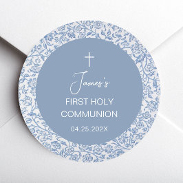 Adesivo Boy First Communion Blue and White Floral Pattern 
