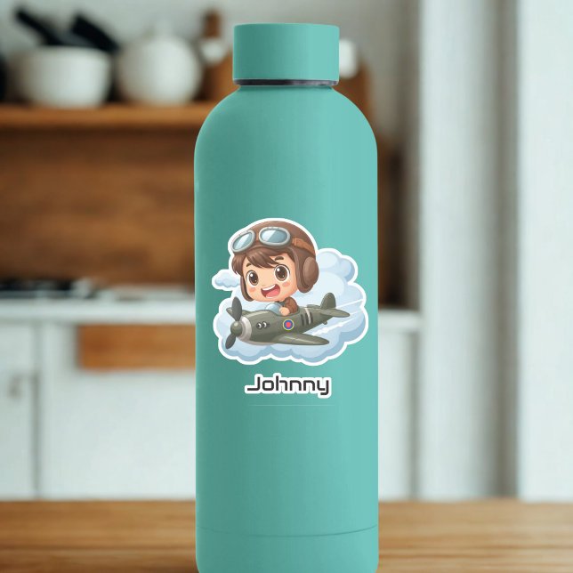 Adesivo  Boy Flying Airplane Clouds Fun Kids Personalized (Criador carregado)