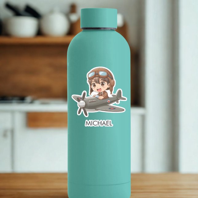 Adesivo Boy Flying Airplane Cute Kids Personalized (Criador carregado)