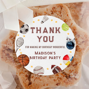 Adesivo Boy Sports Ball Aniversário de criança Obrigado