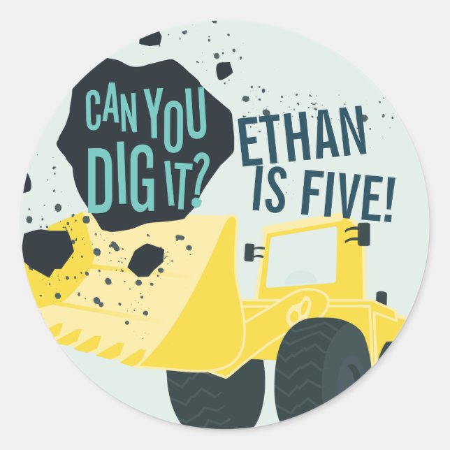 Adesivo Boys Birthday Construction Truck Blue Yellow (Frente)