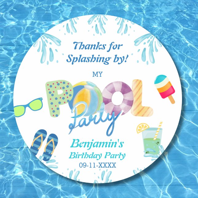 Adesivo Boys Birthday Piscina Party Favor Obrigado (Criador carregado)