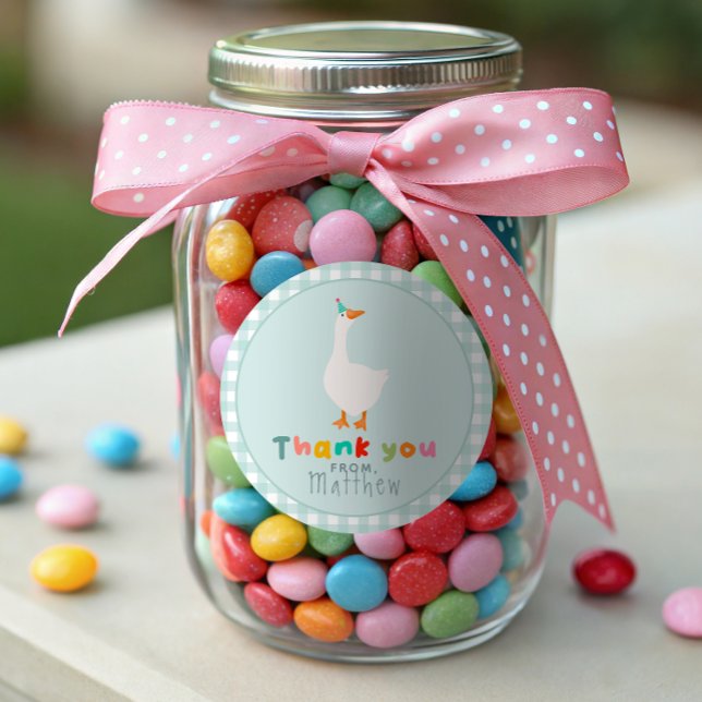 Adesivo Boys Bobo Goose First Birthday Gingham Favor (Criador carregado)