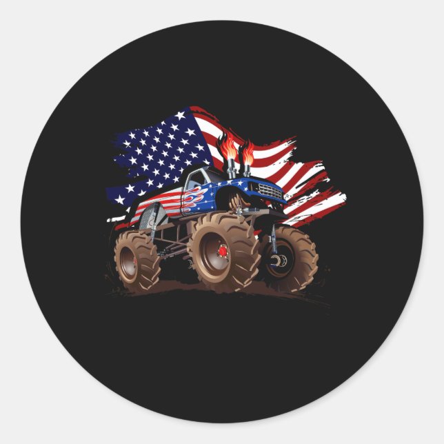 Adesivo Boys Monster Truck Lover American Flag Racing USA (Frente)