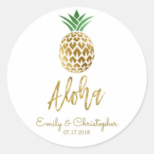 Adesivo Branca de Casamento de Abacaxi Tropical do Havaí