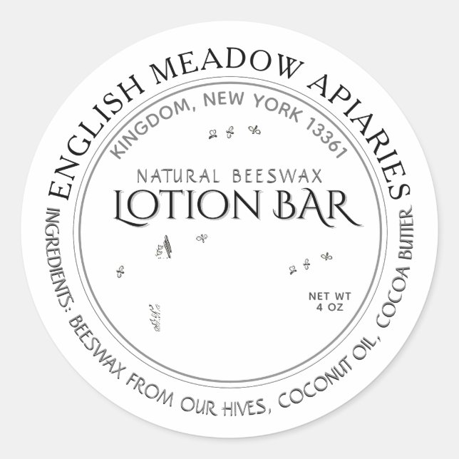 Adesivo Branca do Bar de Loção Personalizada de Cera de Be (Frente)