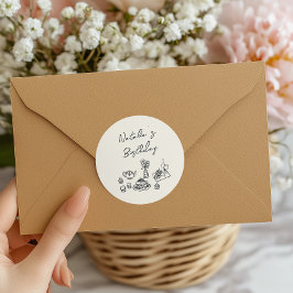 Adesivo Branca Preta Desenhada na Mão Retroativa Aniversár