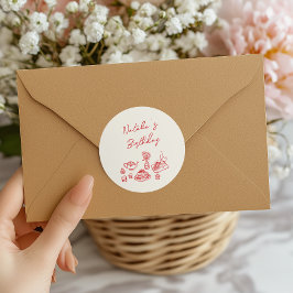 Adesivo Branca Vermelha Desenhada na Mão Retrorna Aniversá