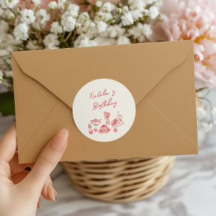 Adesivo Branca Vermelha Desenhada na Mão Retrorna Aniversá