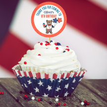 Branca Vermelha e Azul Aniversário Obrigado Por