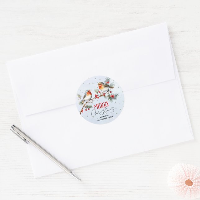 Adesivo Branch with robin birds and berries Christmas (Envelope)
