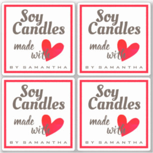 Adesivo Branco castanho feito com velas de soja com coraçã
