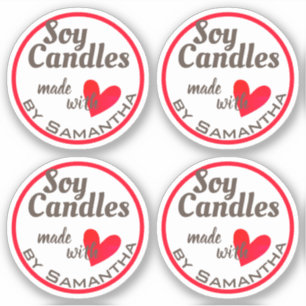 Adesivo Branco castanho feito com velas de soja com coraçã