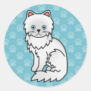 Adesivo Branco Com Olhos Azuis Desenho De Cartoon De Gato 