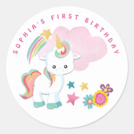 Adesivo Branco da Primeira Festa de aniversário do Unicórn