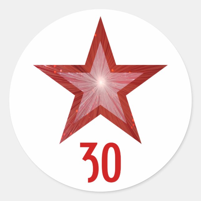 Adesivo branco de idade redonda com "30" da Estrel (Frente)