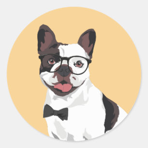 Adesivo Branco do hipster e buldogue francês de Brown