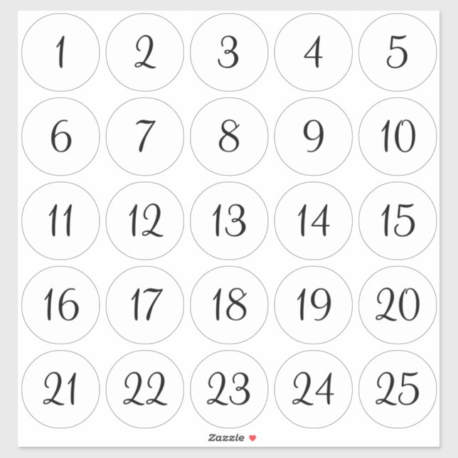 Adesivo Branco e Preto 1 - 25 Círculos Numerados (Folha)