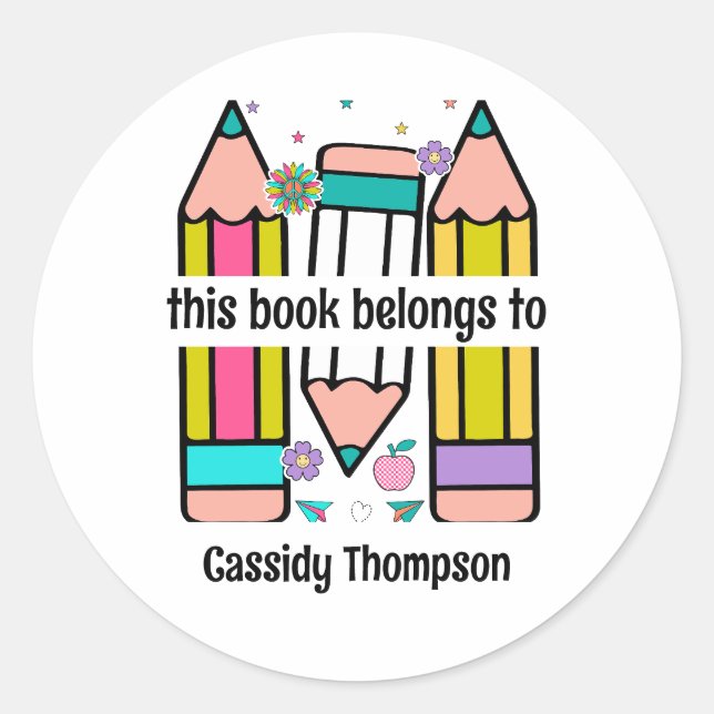 Adesivo Branco Este livro pertence ao lápis para garotos (Frente)