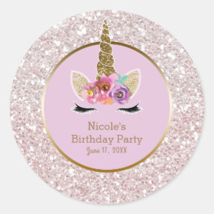 Adesivo Branco Rosa Dourado Brilho Glam Favors de Festa de