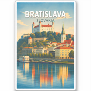 Adesivo Bratislava Eslováquia Ilustração Arte Viagem Retro