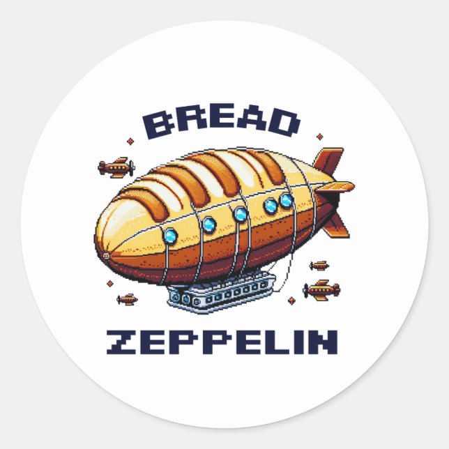 Adesivo Bread Zeppelin - Arte Whimsical de 8 bits (Frente)