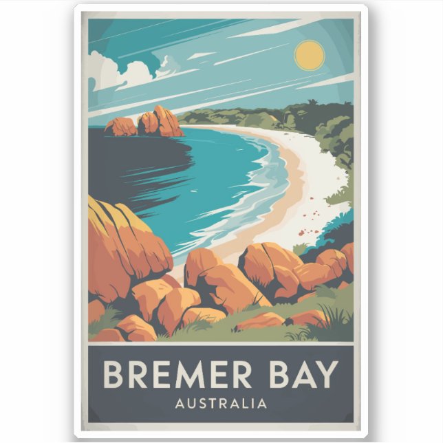 Adesivo Bremer Bay Austrália Ilustração Retro Viagem Art (Frente)