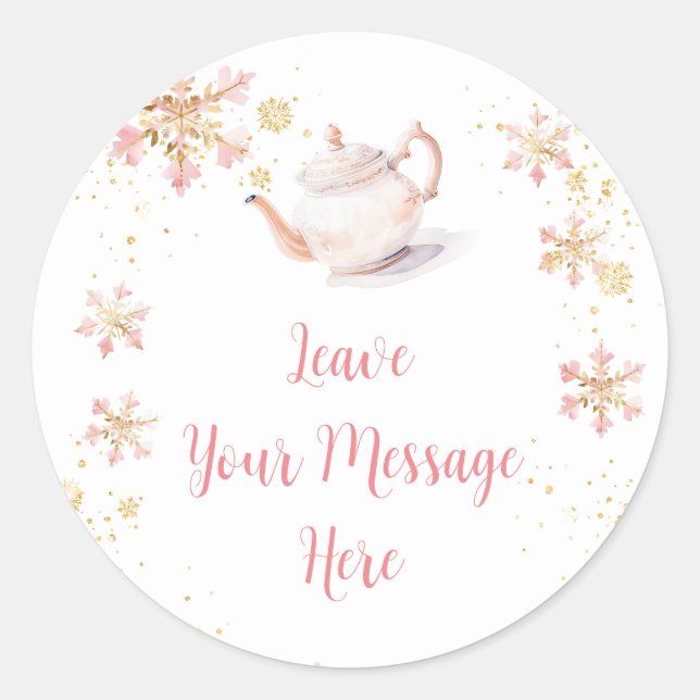 Adesivo Brewing Pink Winter Tea Party Leave Your Message (Frente)