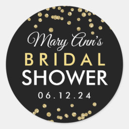 Adesivo Bridal Favor Tag Faux Glitter Confetti Preto Doura