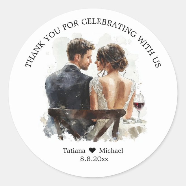 Adesivo bride & groom illustration thank you wedding (Frente)