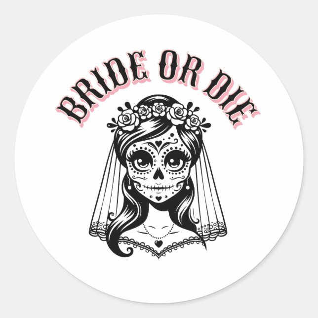 Adesivo bride or die skull black and white, (Frente)