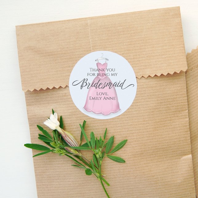 Adesivo Bridesmaid de Casamento Rosa Muito Obrigado (Elegant Bridesmaid custom sticker. )