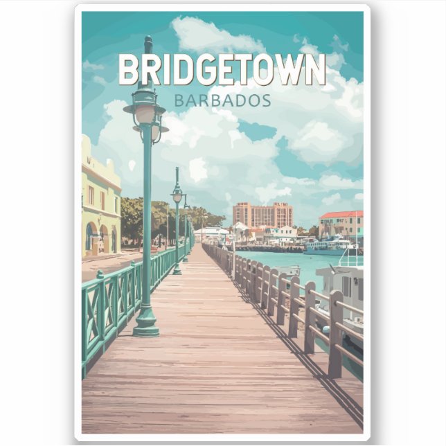 Adesivo Bridgetown Barbados Ilustração de Viagem de Arte (Frente)