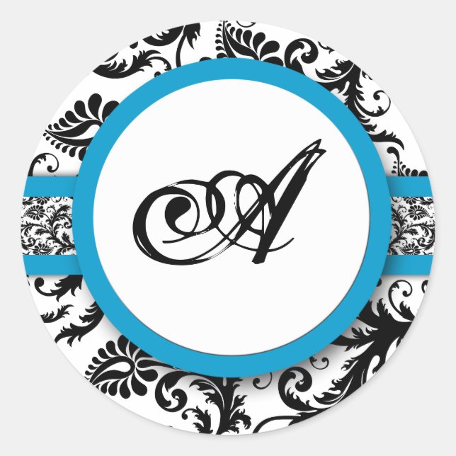 Adesivo Bright Aqua Damask Monogramas Stickers (Frente)