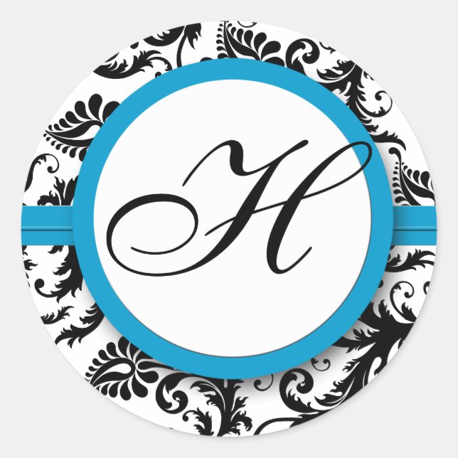 Adesivo Bright Aqua Damask Monogramas Stickers (Frente)